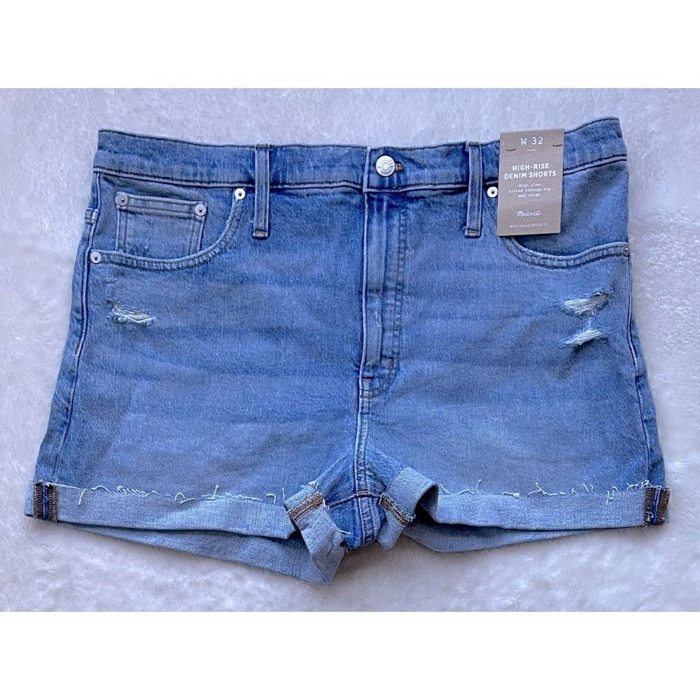 NWT Madewell High-Rise Denim Shorts in Astell Wash: Ripped Edition, Size 32 - Picture 5 of 14